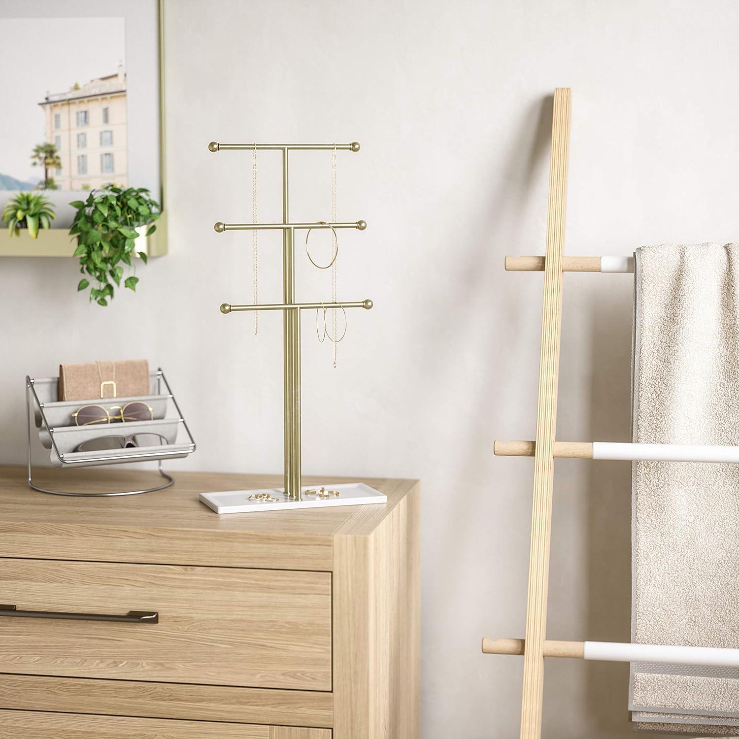 image:imageUmbra Trigem Hanging Jewelry Organizer Tiered Tabletop Countertop Free Standing Necklace Holder Display 3 BrassWhiteWhiteBrass Legacy