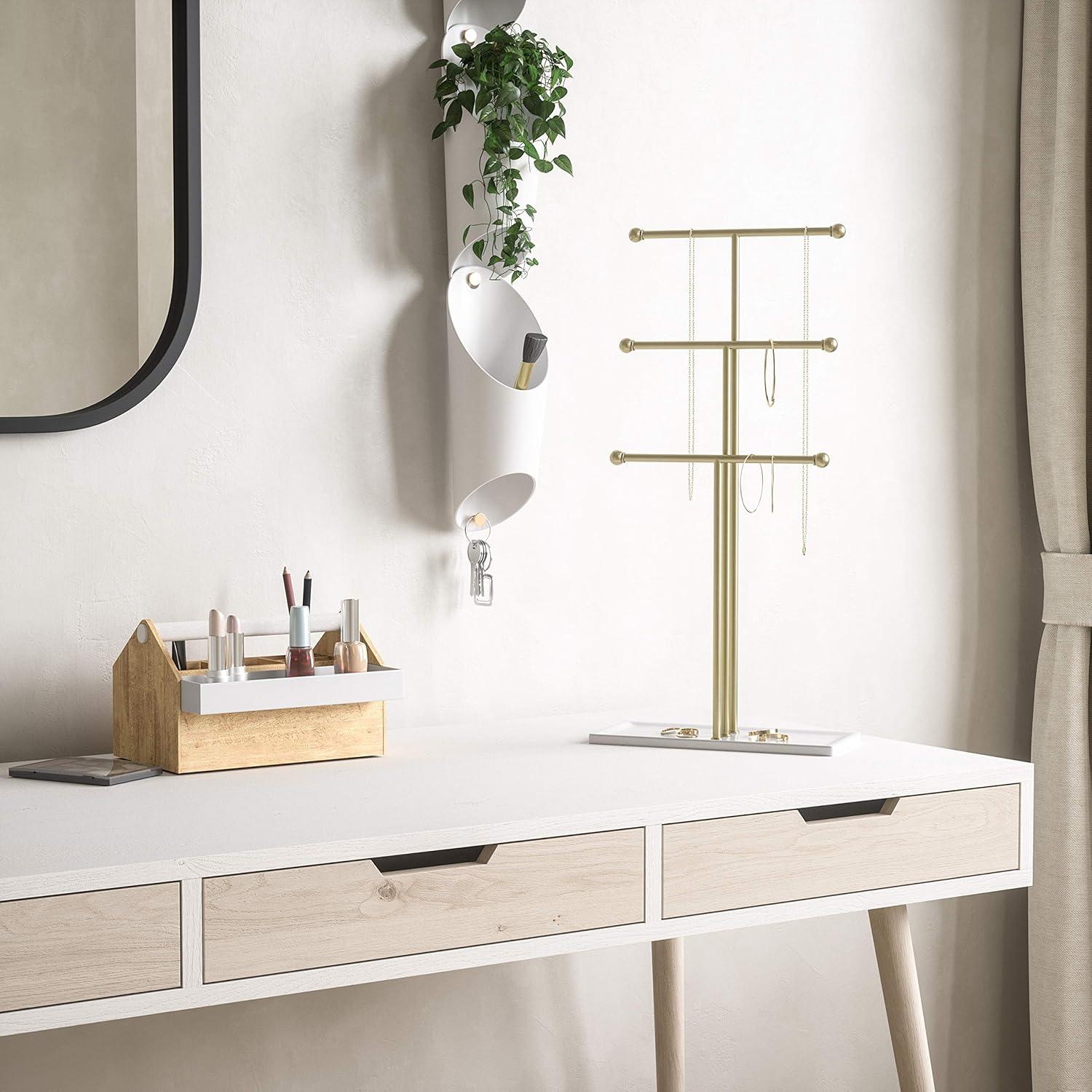 image:imageUmbra Trigem Hanging Jewelry Organizer Tiered Tabletop Countertop Free Standing Necklace Holder Display 3 BrassWhiteWhiteBrass Legacy