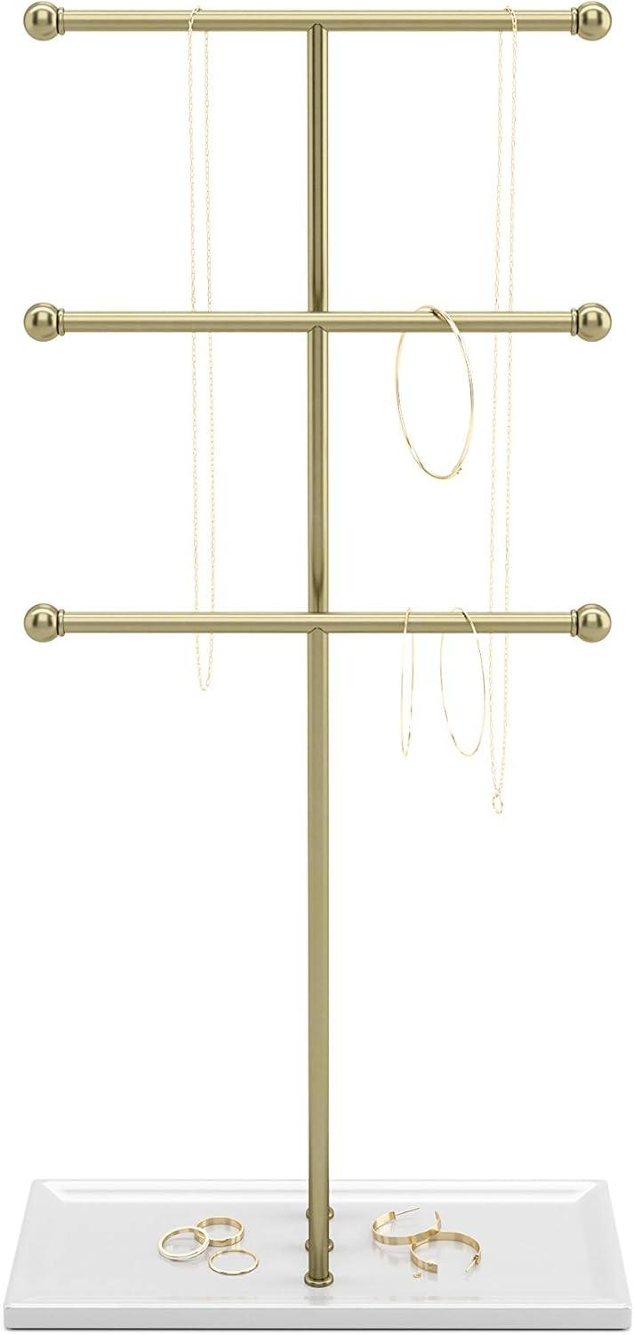 image:imageUmbra Trigem Hanging Jewelry Organizer Tiered Tabletop Countertop Free Standing Necklace Holder Display 3 BrassWhiteWhiteBrass Legacy