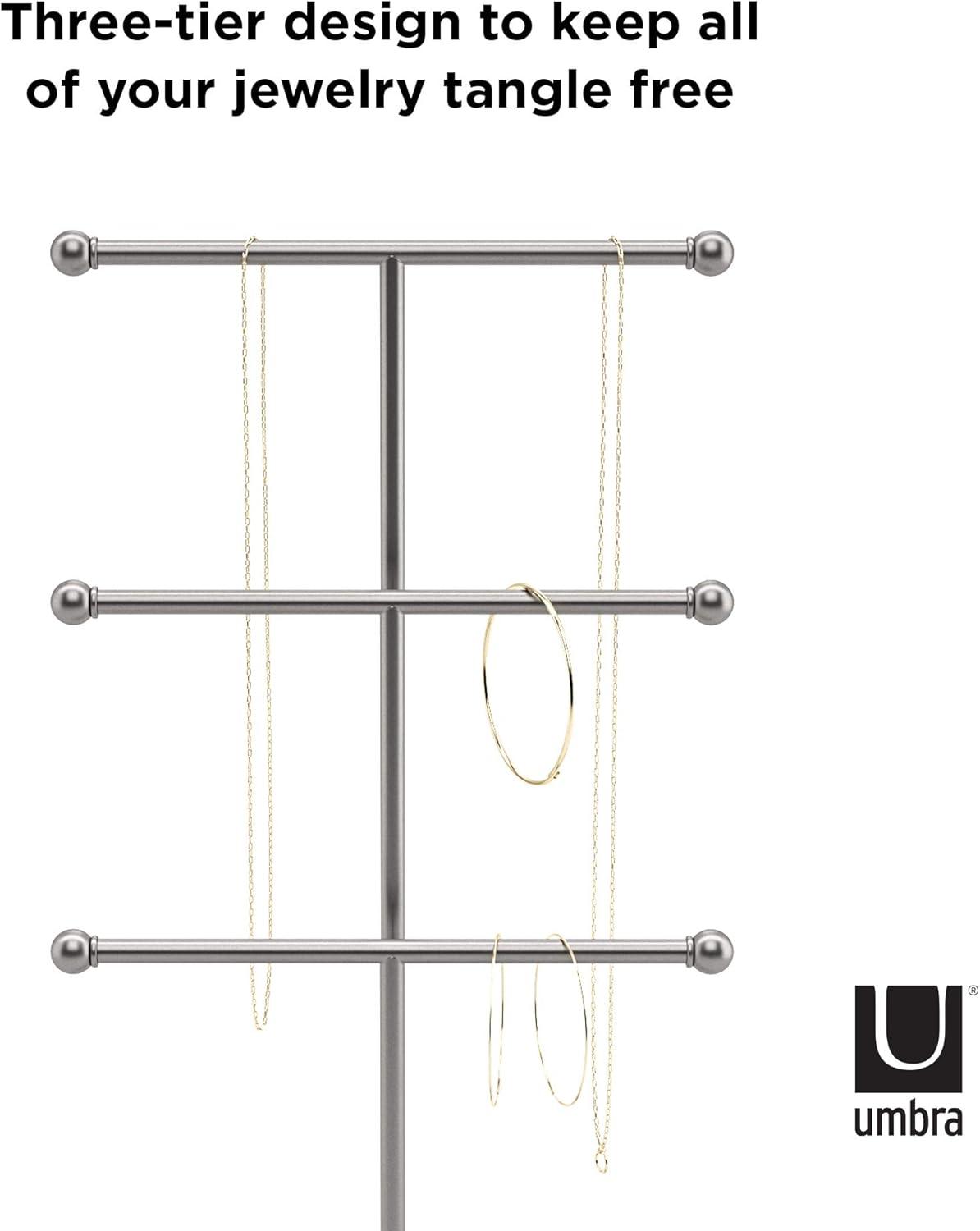 image:imageUmbra Trigem Hanging Jewelry Organizer Tiered Tabletop Countertop Free Standing Necklace Holder Display 3 BrassWhiteWhiteNickel