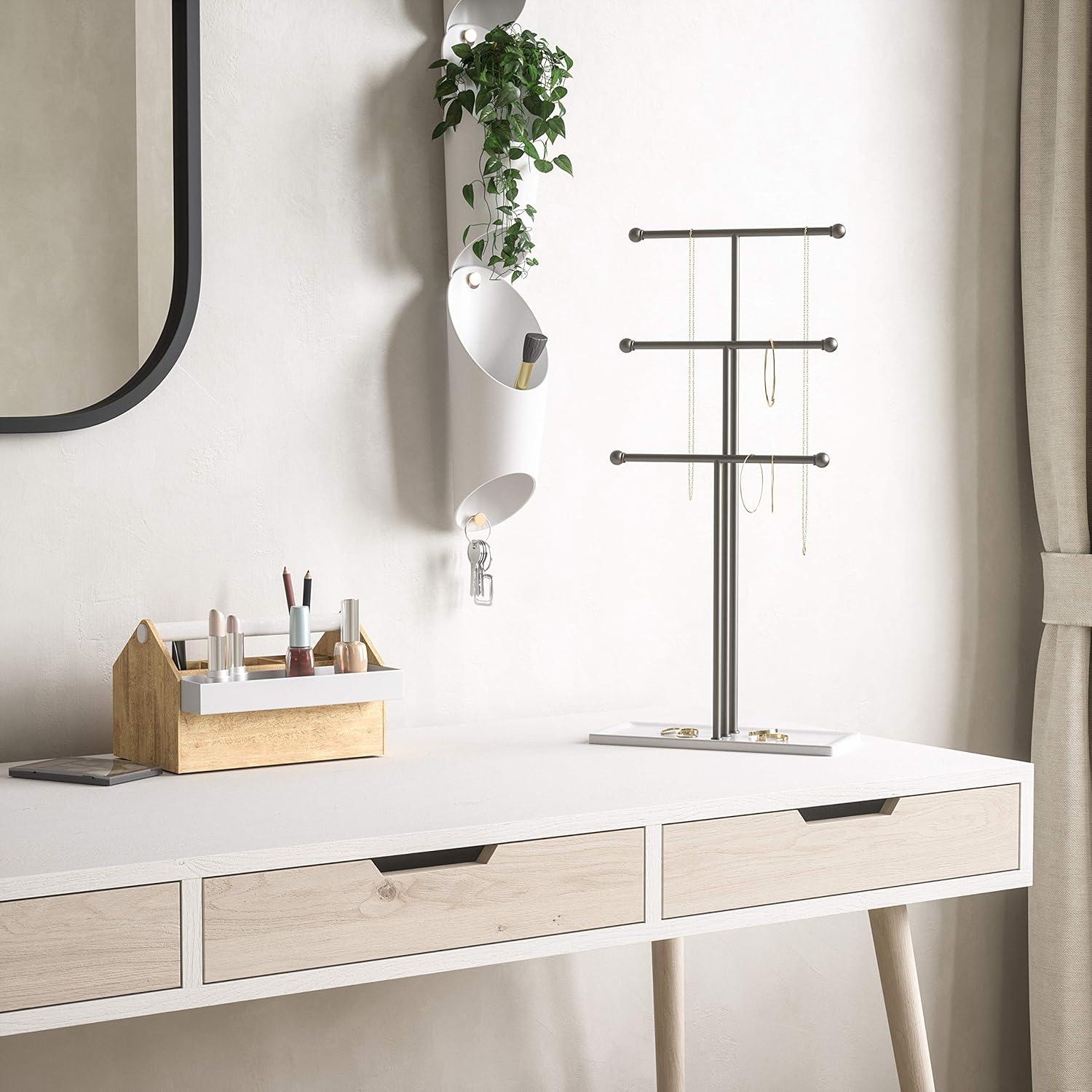 image:imageUmbra Trigem Hanging Jewelry Organizer Tiered Tabletop Countertop Free Standing Necklace Holder Display 3 BrassWhiteWhiteNickel