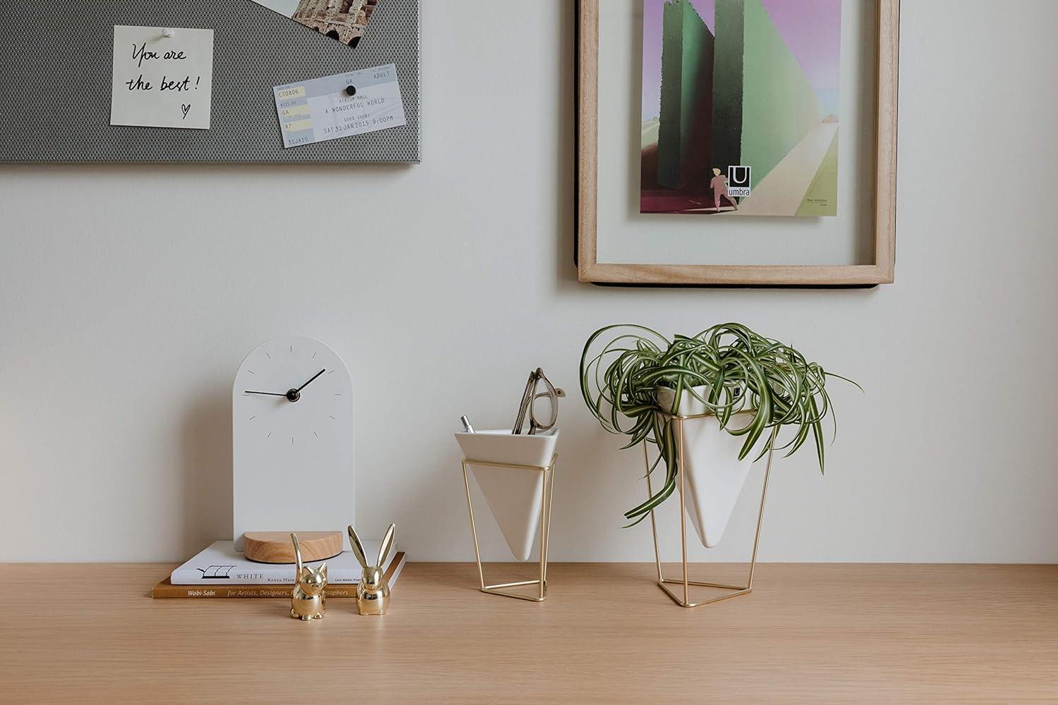 image:imageUmbra Trigg Desktop Planter Vase amp Geometric Containerfor Succulent Air Mini Cactus Faux Plants and More Desk WhiteBrass