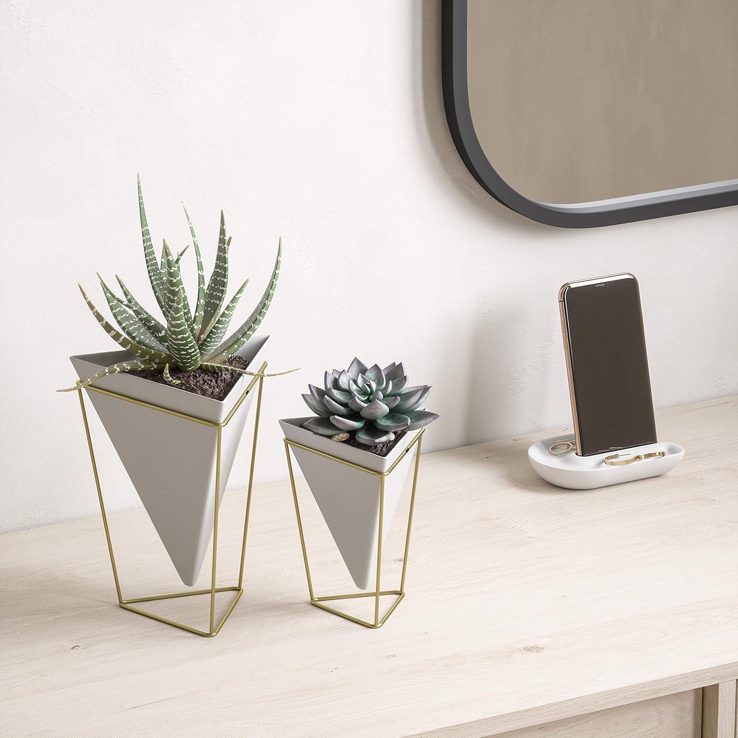 image:imageUmbra Trigg Desktop Planter Vase amp Geometric Containerfor Succulent Air Mini Cactus Faux Plants and More Desk WhiteBrass