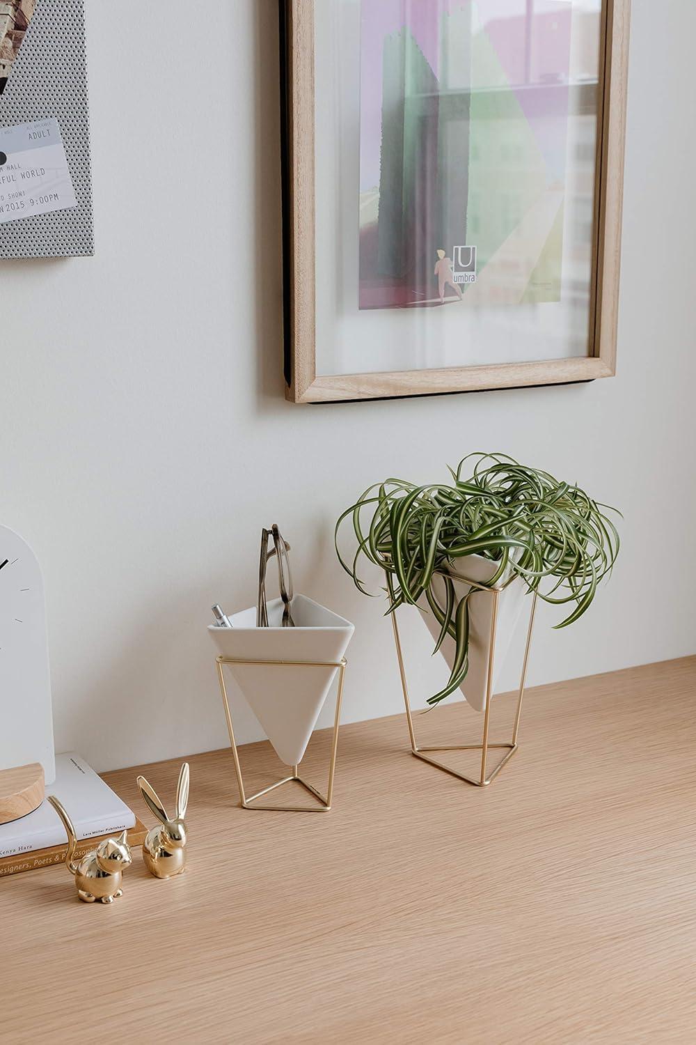 image:imageUmbra Trigg Desktop Planter Vase amp Geometric Containerfor Succulent Air Mini Cactus Faux Plants and More Desk WhiteBrass