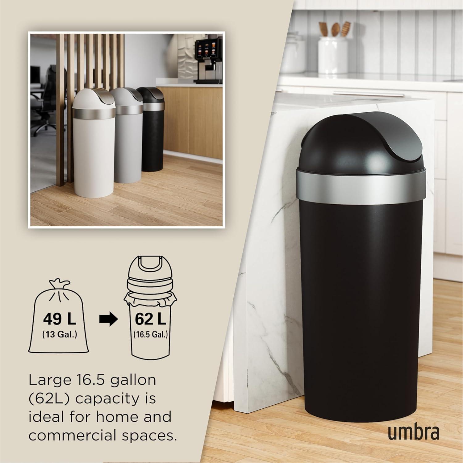 image:imageUmbra Venti Kitchen Trash Can with Swing Top Lid Large 16Gallon 62 L Capacity BlackNickelBlackNickel