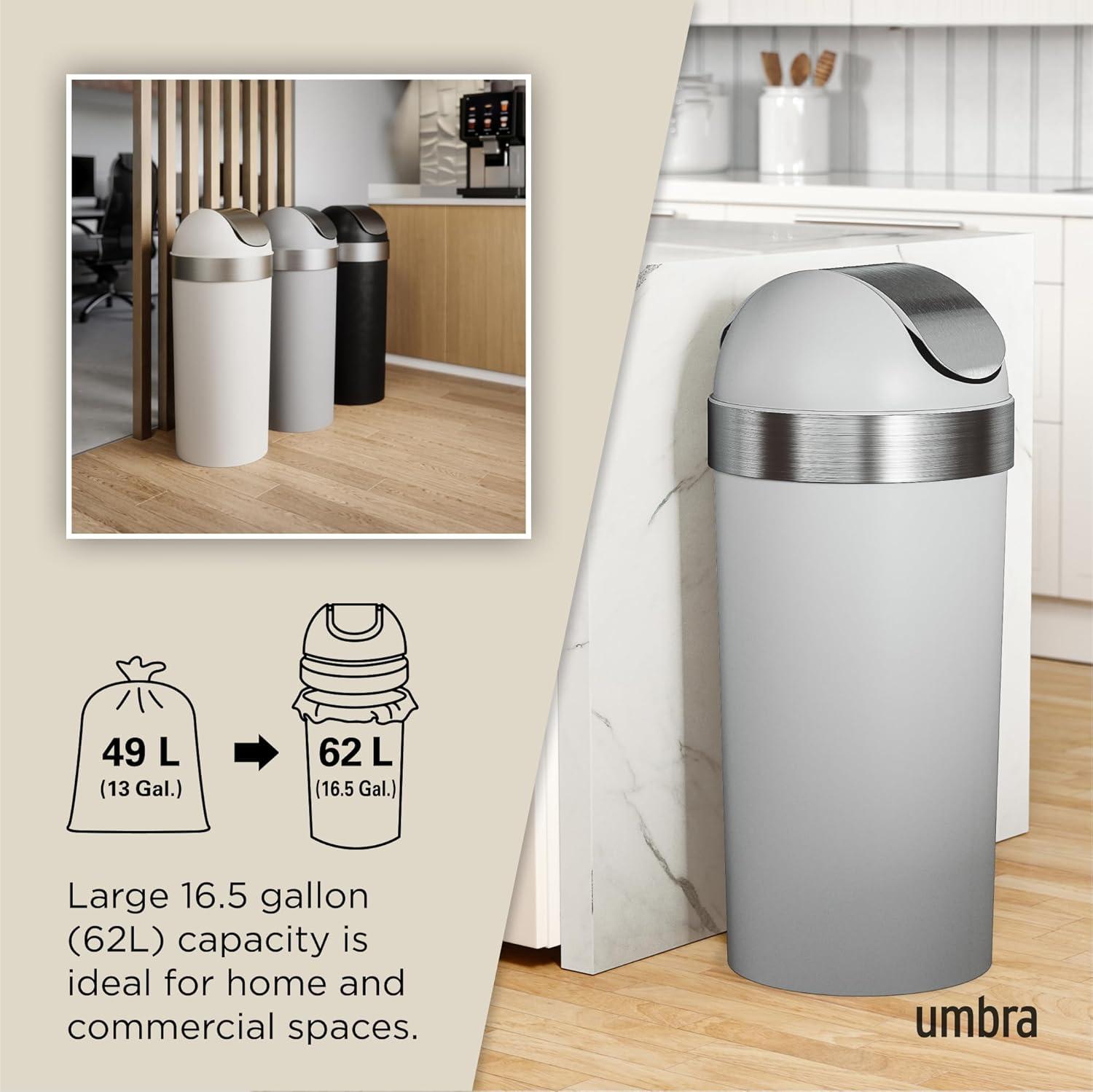 image:imageUmbra Venti Kitchen Trash Can with Swing Top Lid Large 16Gallon 62 L Capacity BlackNickelGreyNickel