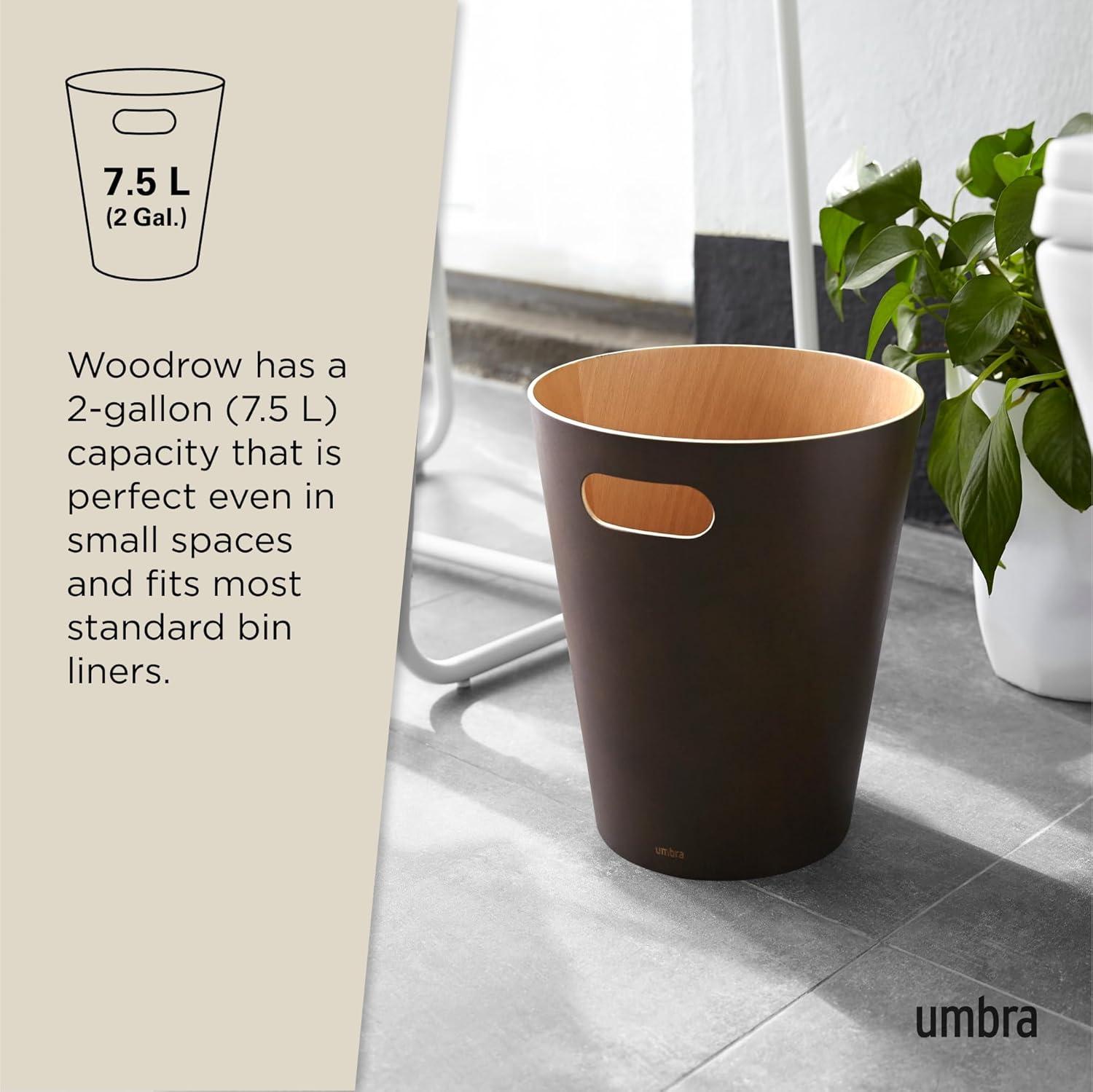 image:imageUmbra Woodrow 2Gallon Modern Wooden Trash Can Wastebasket Attractive Bin for Garbage or Recycling Suitable for Home or Office EspressoNaturalModern