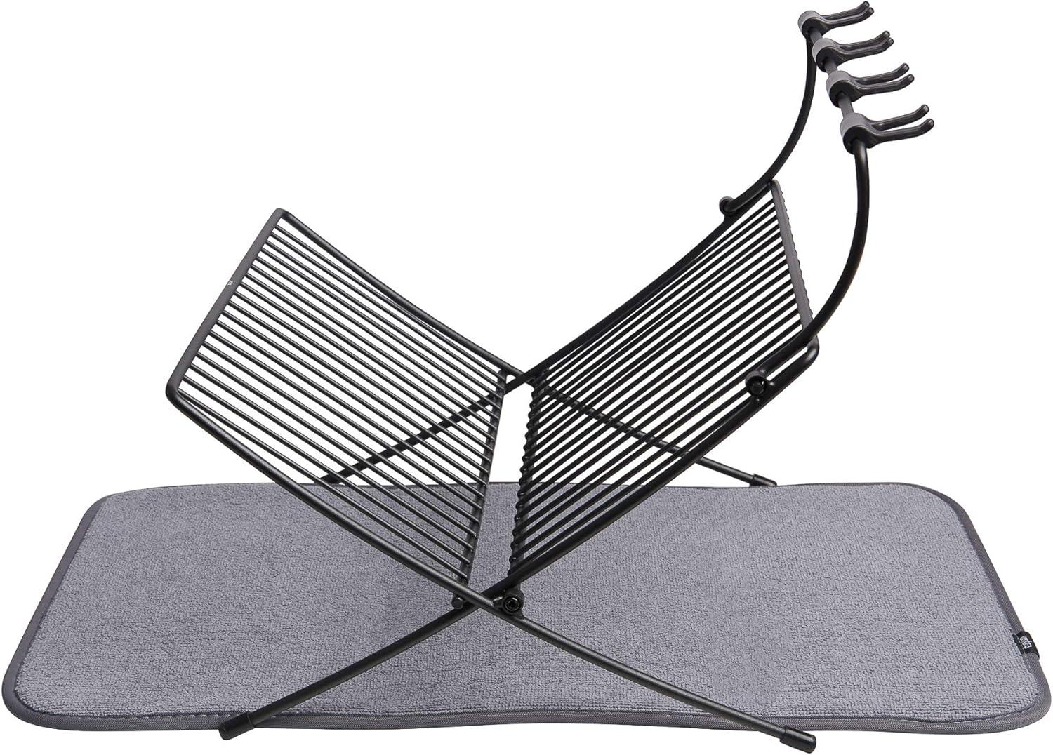 image:imageUmbra XDRY Dish Drying Rack and Microfiber Dish Mat Space Saving Lightweight Design Folds Up For Easy Storage Charcoal