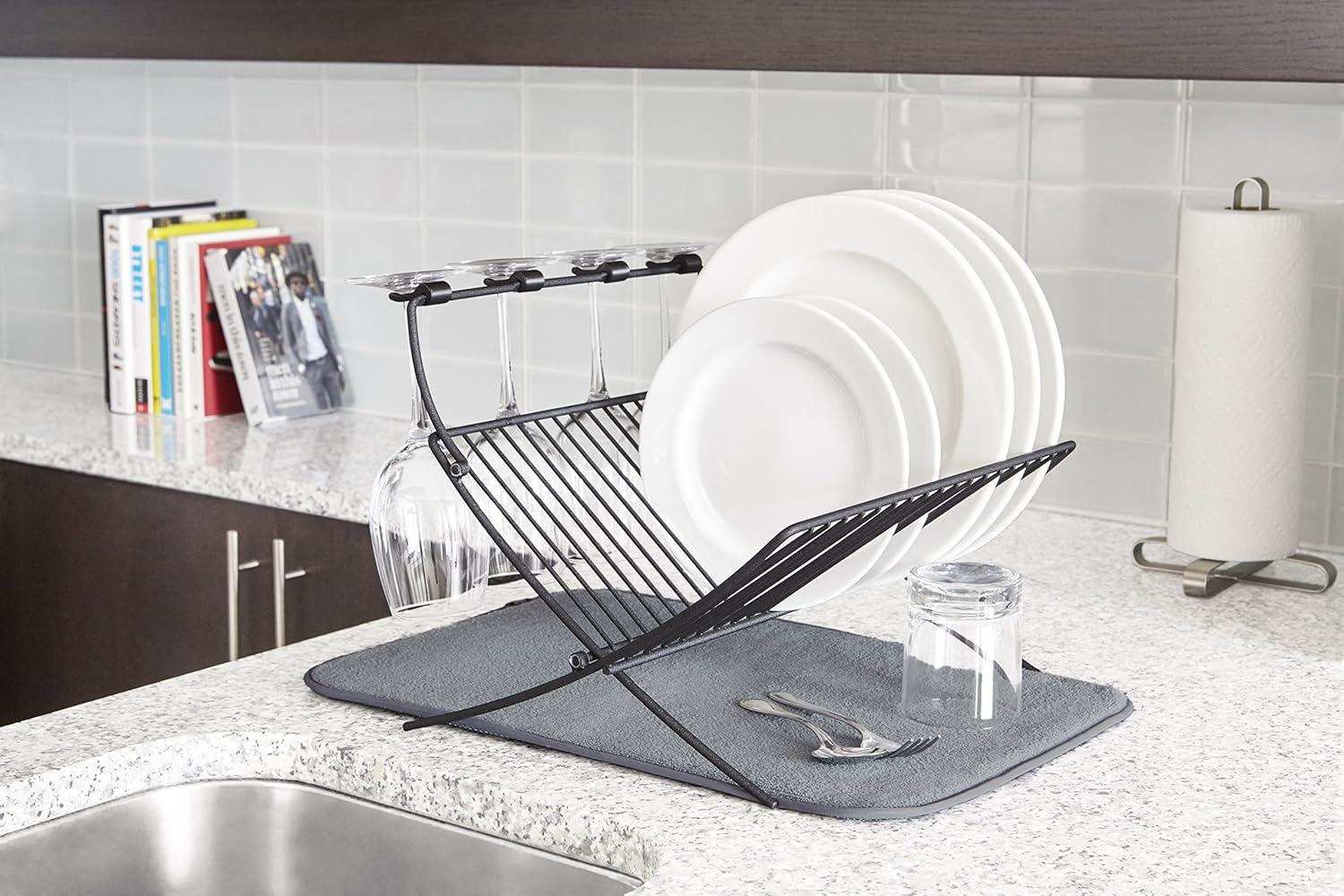 image:imageUmbra XDRY Dish Drying Rack and Microfiber Dish Mat Space Saving Lightweight Design Folds Up For Easy Storage Charcoal