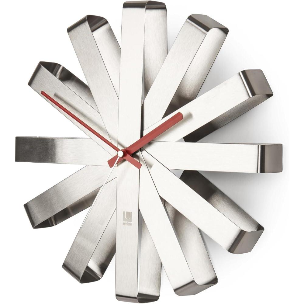 image:imageUmbra 118070040 Ribbon Modern 12inch Battery Operated Quartz Movement Silent Non Ticking Wall Clock BlackNickel