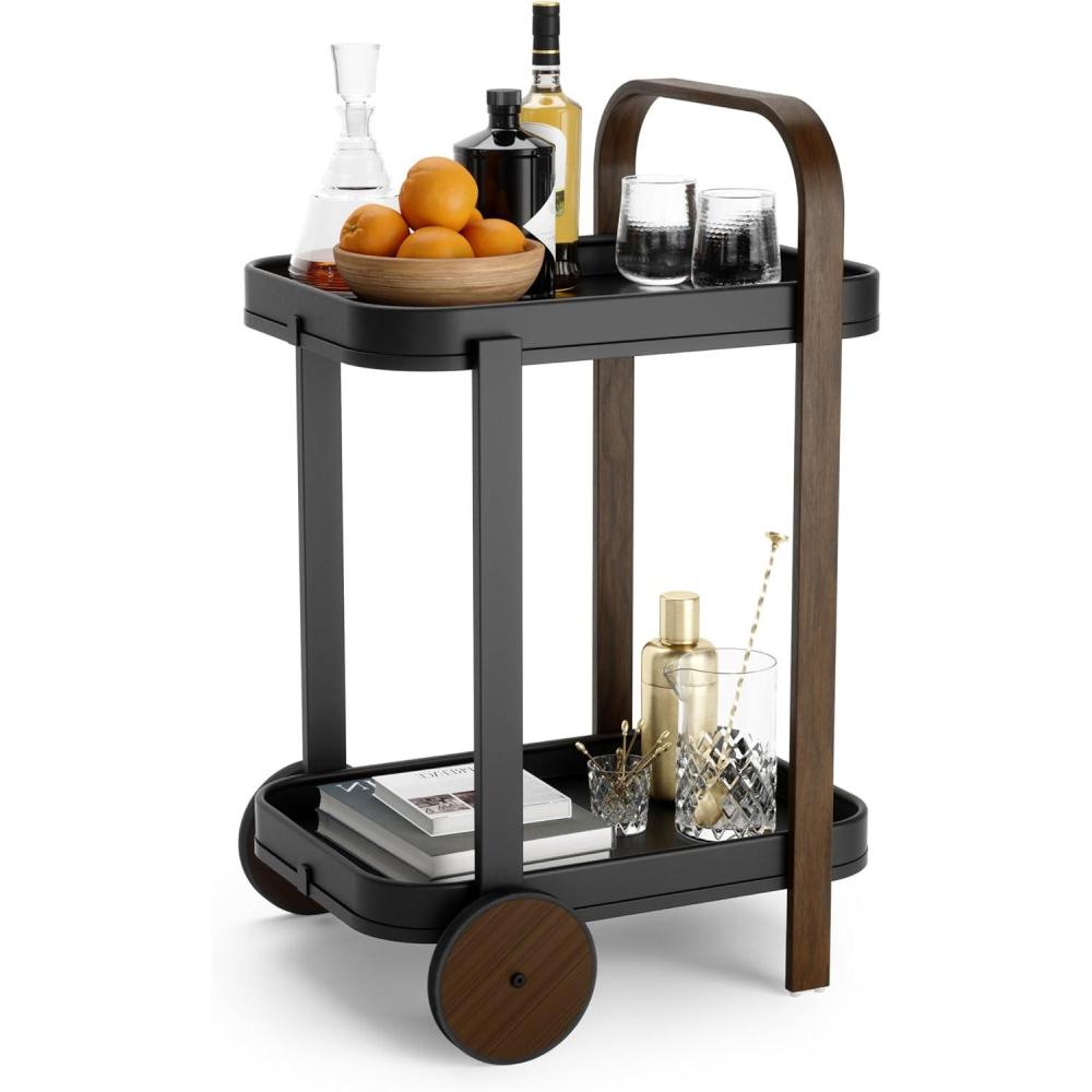 image:imageUmbra Bellwood Bar Cart Serving Trolley Side Table NaturalWhiteWalniutBlack