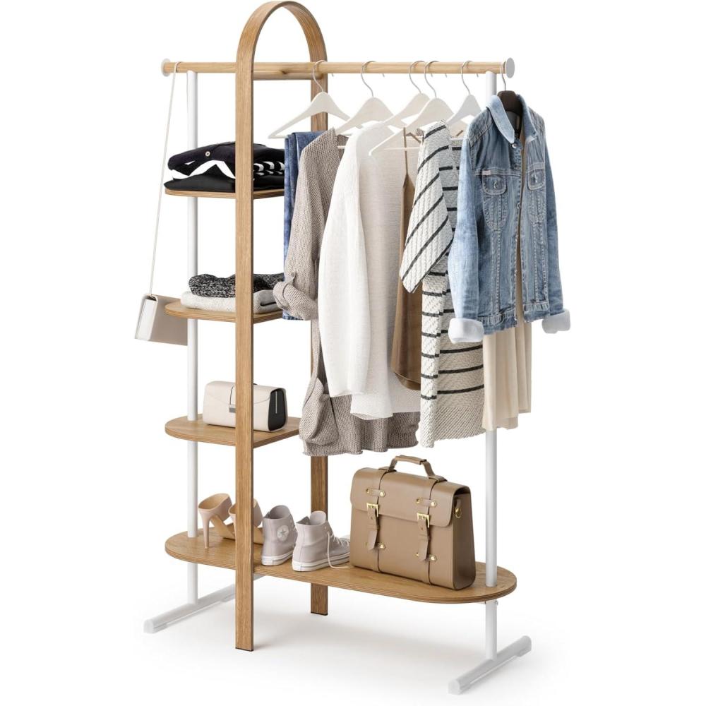 image:imageUmbra Bellwood Garment Rack Clothes Stand for Clothing Coats Dresses with Shelf for Shoes and Accessories WhiteNaturalWhiteNatural