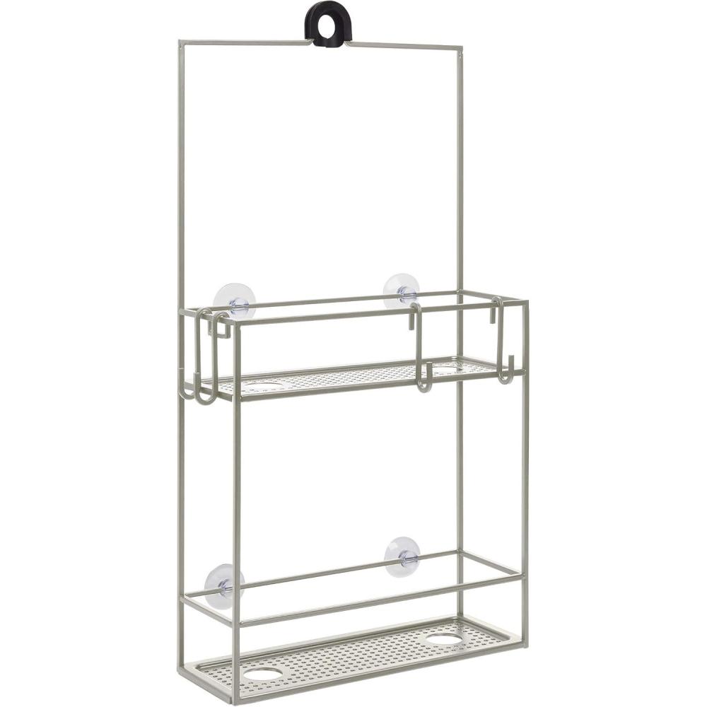 image:imageUmbra Cubiko Metal Shower Caddy Hangs Over the Shower Head BlackGray