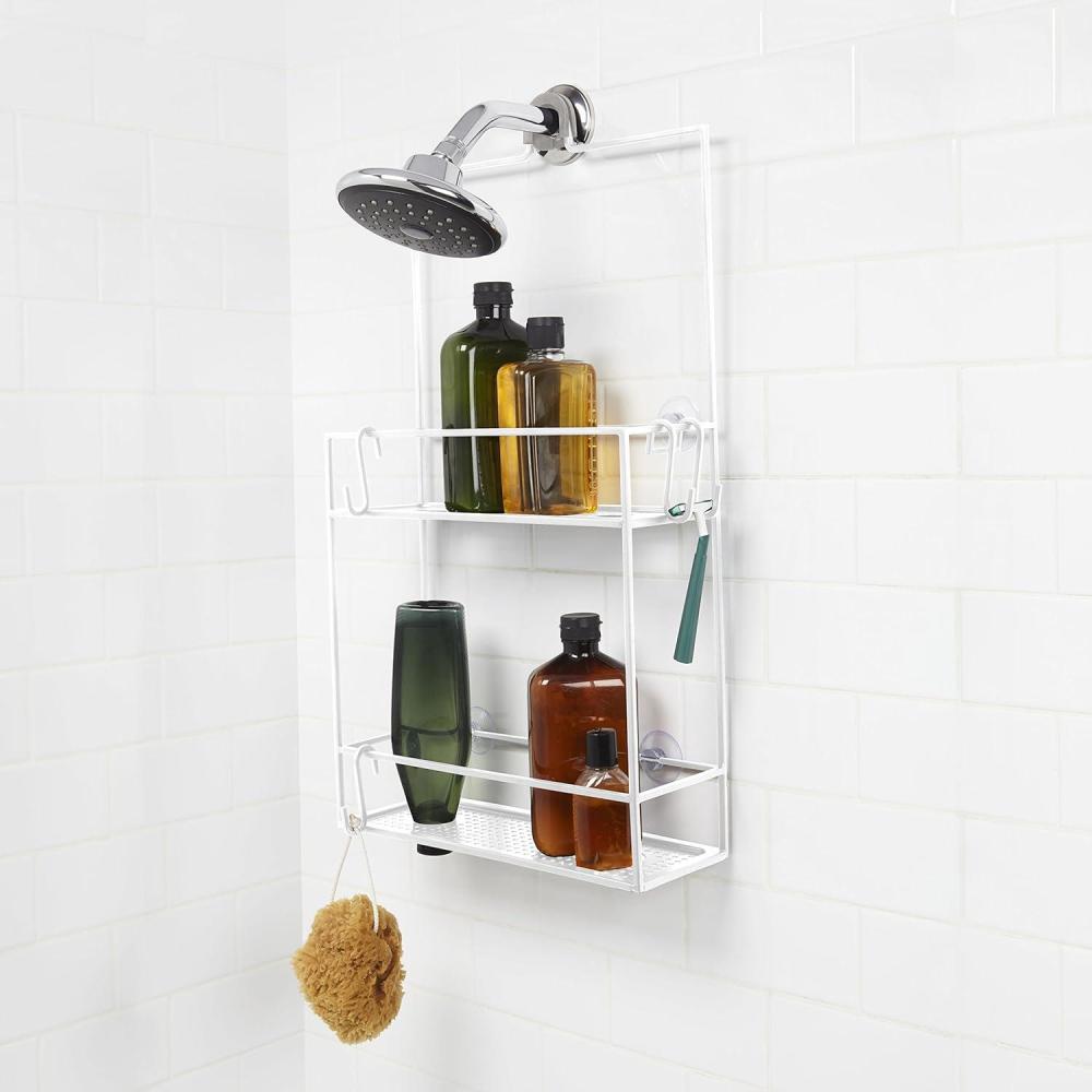 image:imageUmbra Cubiko Metal Shower Caddy Hangs Over the Shower Head BlackWhite