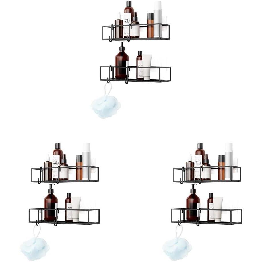image:imageUmbra Cubiko Shower Corner Shelf Metal Floating Shelves with Adhesive Mounting Strips 2Pack WhiteBlack