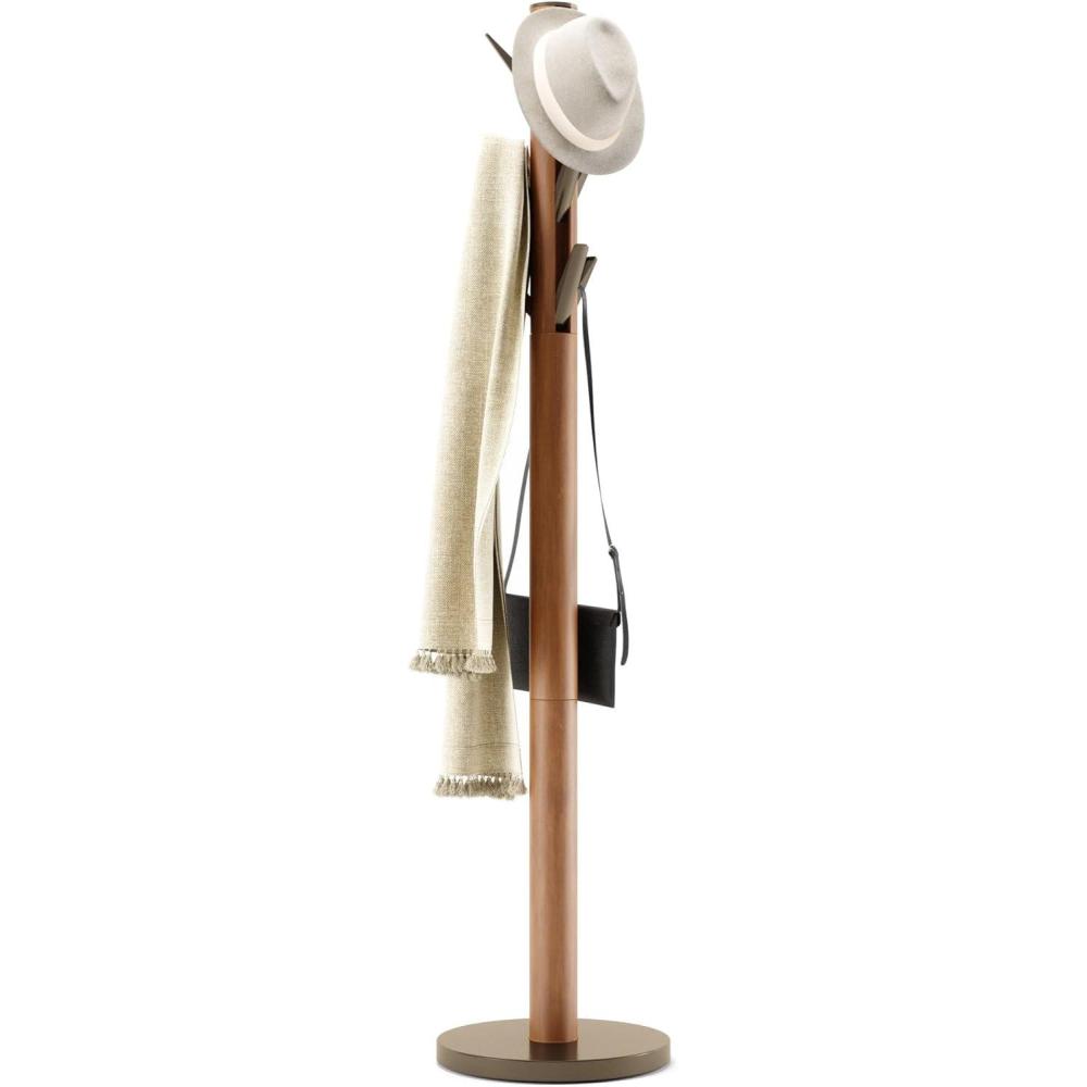 image:imageUmbra Flapper Coat Rack Clothing Hanger Umbrella Holder and Hat Organizer Great for Entryway GreyLight WalnutWarm Gold