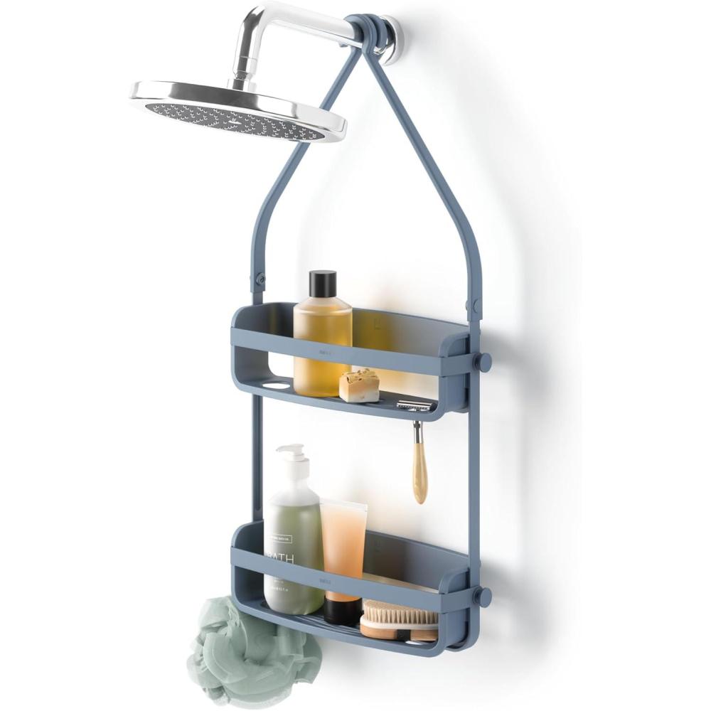 image:imageUmbra Flex Hanging Shower Caddy with 2 Shelves Bathtub Shelf and Bathroom Organizer WhiteSlate Blue