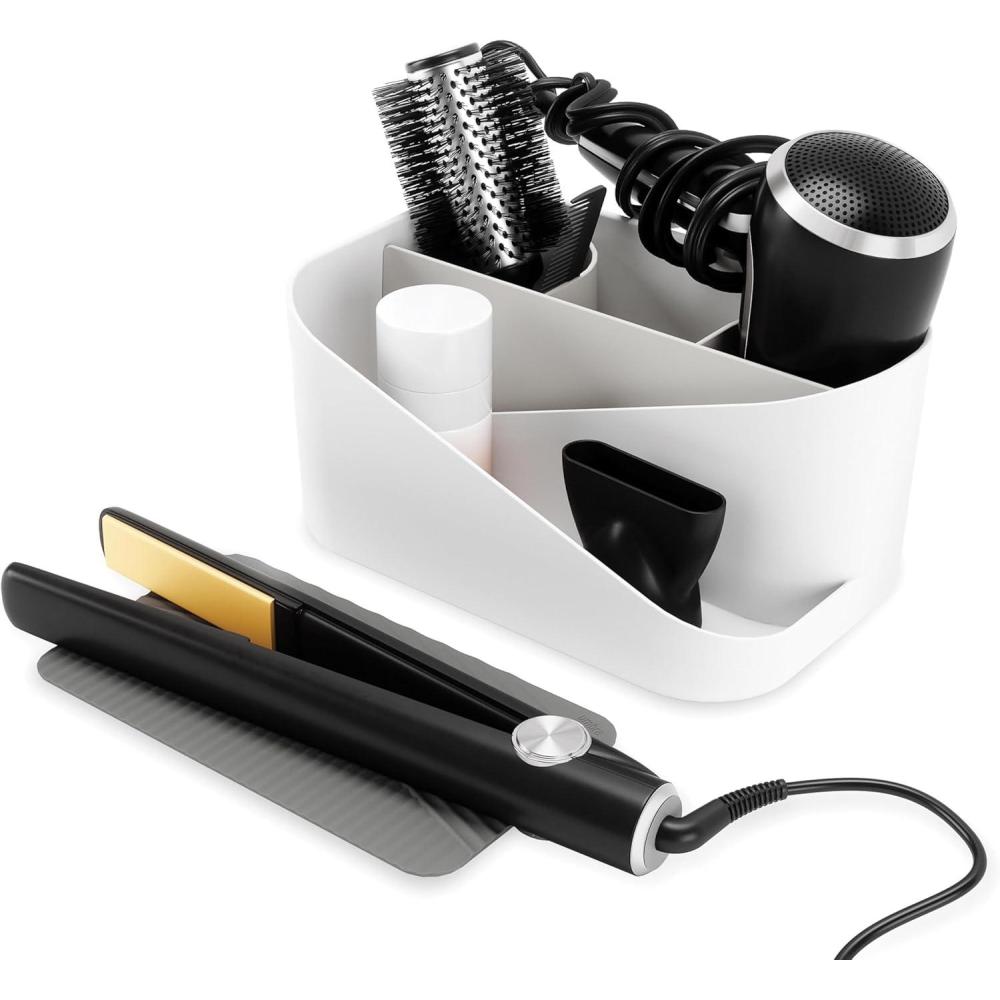 image:imageUmbra Glam Hair Tool Organizer Storage for Hot Tools with HeatProof Silicone Mat WhiteCharcoalWhite