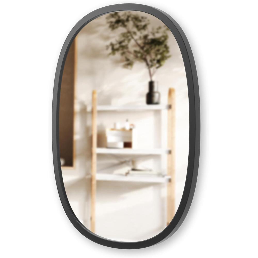 image:imageUmbra Hub Oval Wall Mirror with Rubber Frame Modern Room Decor for Entryways Washrooms Living Rooms and More Black24L x 18W