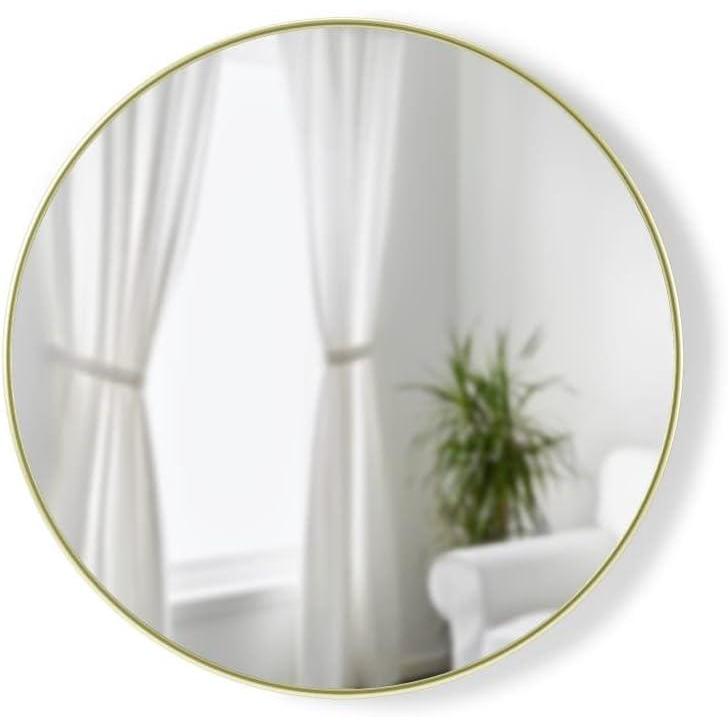 image:imageUmbra Hub Round Wall Mirror with Rubber Frame Modern Style for Bathroom Entryway Living Room and More 18Inch BlackBrass