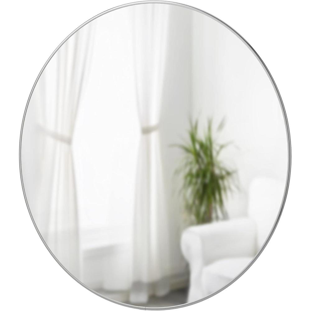 image:imageUmbra Hub Round Wall Mirror with Rubber Frame Modern Style for Bathroom Entryway Living Room and More 18Inch BlackChrome
