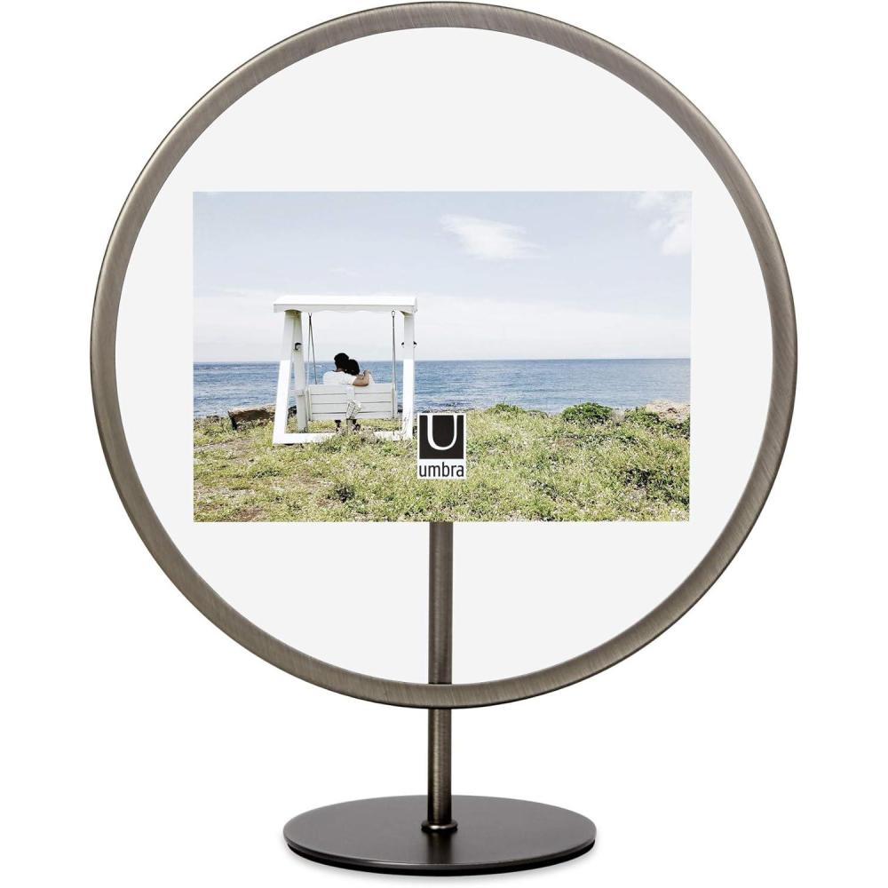 image:imageUmbra Infinity Picture Frame Floating Photo Display for Desk or Wall 5X7 MAT BRASPewter