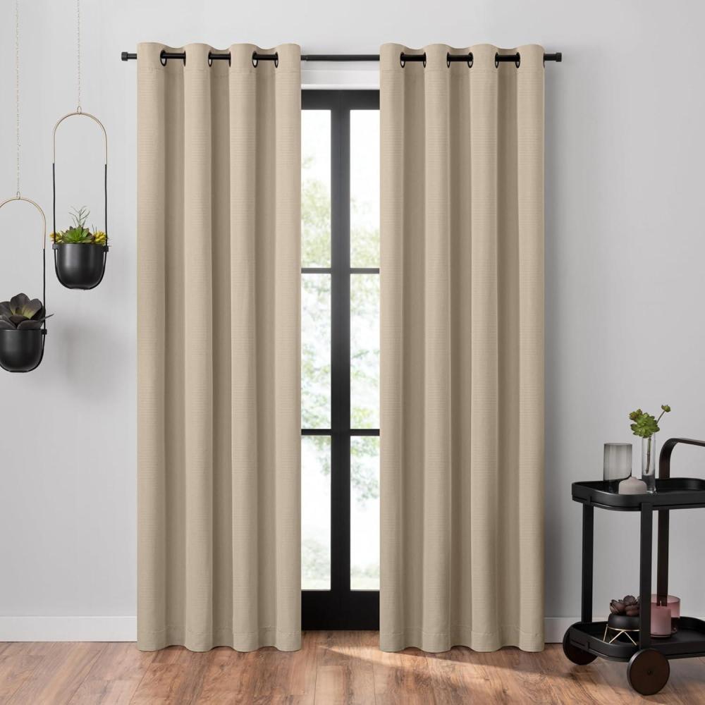image:imageUmbra Ottoman Textured Solid 100 Blackout Grommet 95 in Long x 50 in Wide Window Curtain Panel LinenLight Bronze