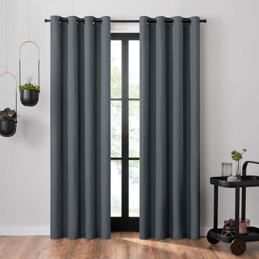 image:imageUmbra Ottoman Textured Solid 100 Blackout Grommet 95 in Long x 50 in Wide Window Curtain Panel LinenSlate Blue