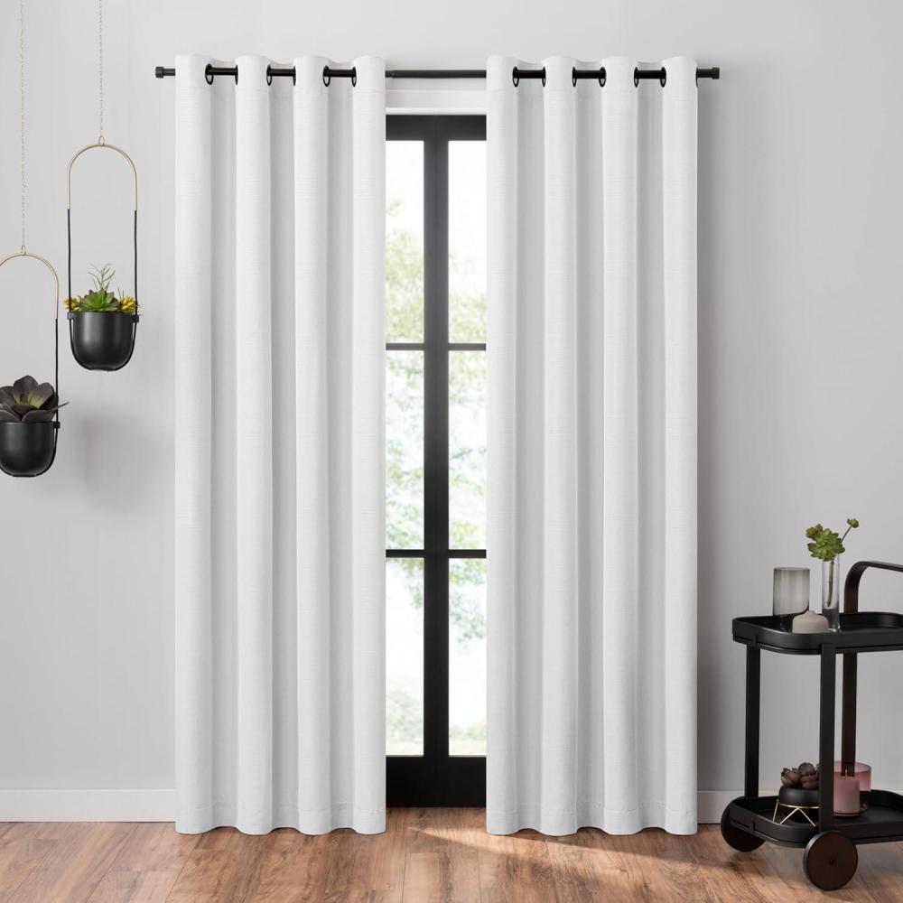 image:imageUmbra Ottoman Textured Solid 100 Blackout Grommet 95 in Long x 50 in Wide Window Curtain Panel LinenWhite