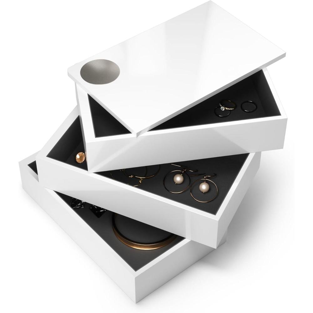 image:imageUmbra Spindle Jewlery Box Stacked Jewelry Box with Three Compartments Highgloss Finish White75 x 45 x 5 inches
