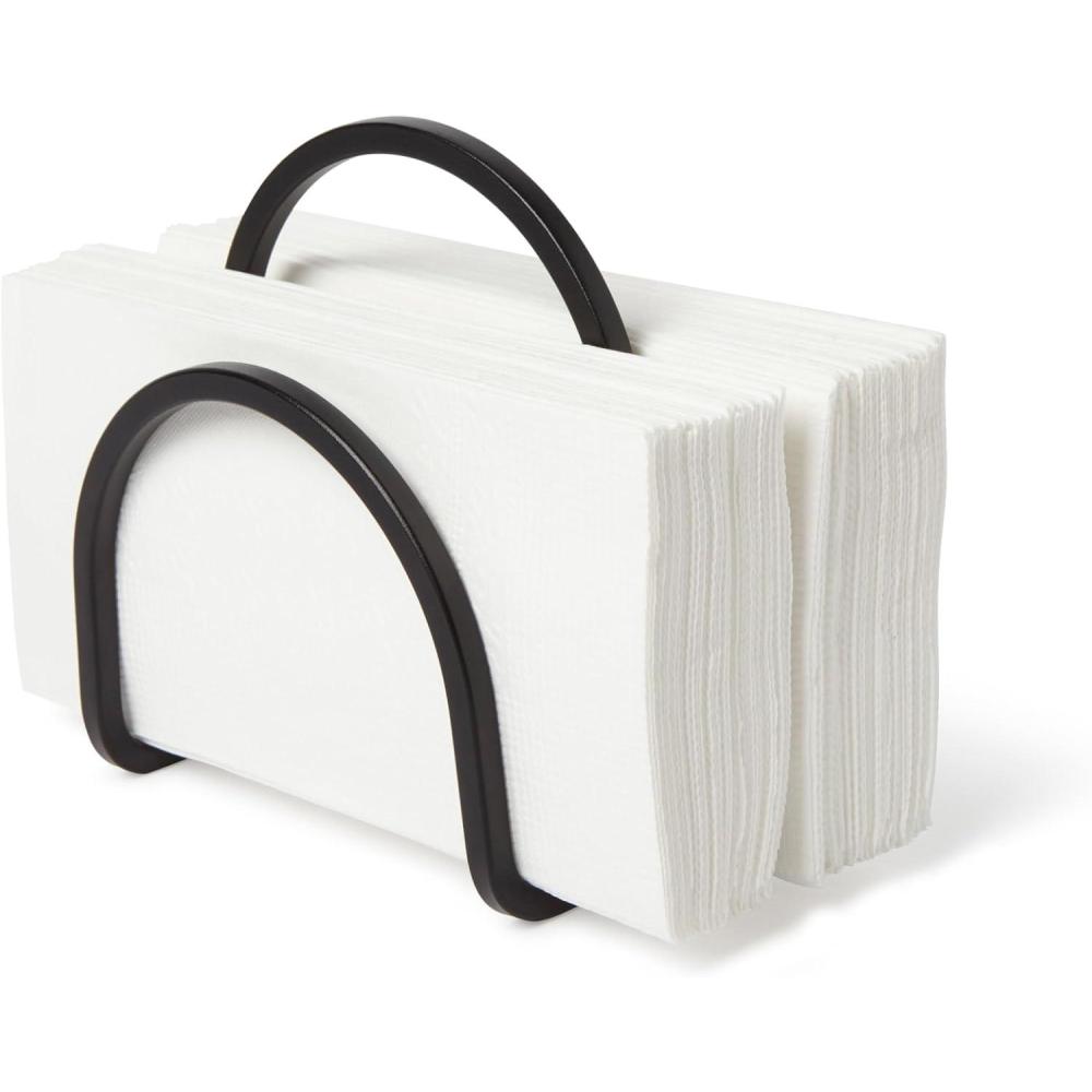 image:imageUmbra Squire Napkin Holder for Square and Rectangular Dinner Cocktail Luncheon Napkins Modern Metal Design Looks Like Cast Iron BlackNapkin Holder