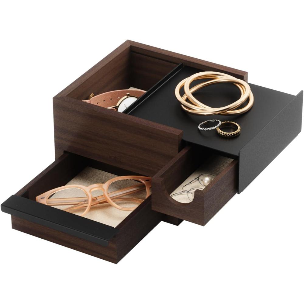 image:imageUmbra Stowit Jewelry Box Modern Keepsake Storage Organizer with Hidden Compartment Drawers for Ring Bracelet Watch Necklace Earrings and Accessories BlackWalnutBlackWalnut