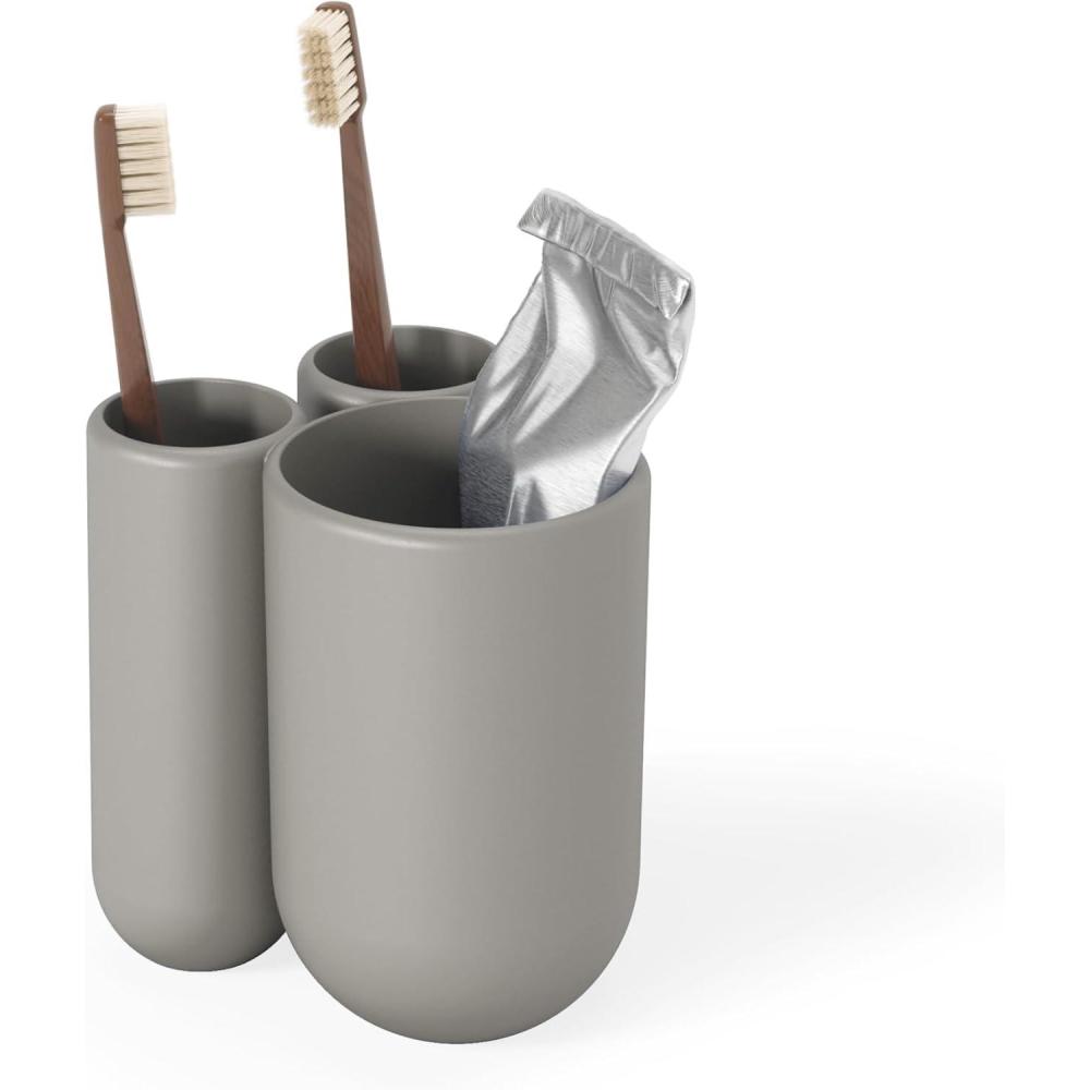 image:imageUmbra Touch Toothbrush Holder and Toothpaste Organizer Modern Bathroom Storage with Three Comparments GreyGrey