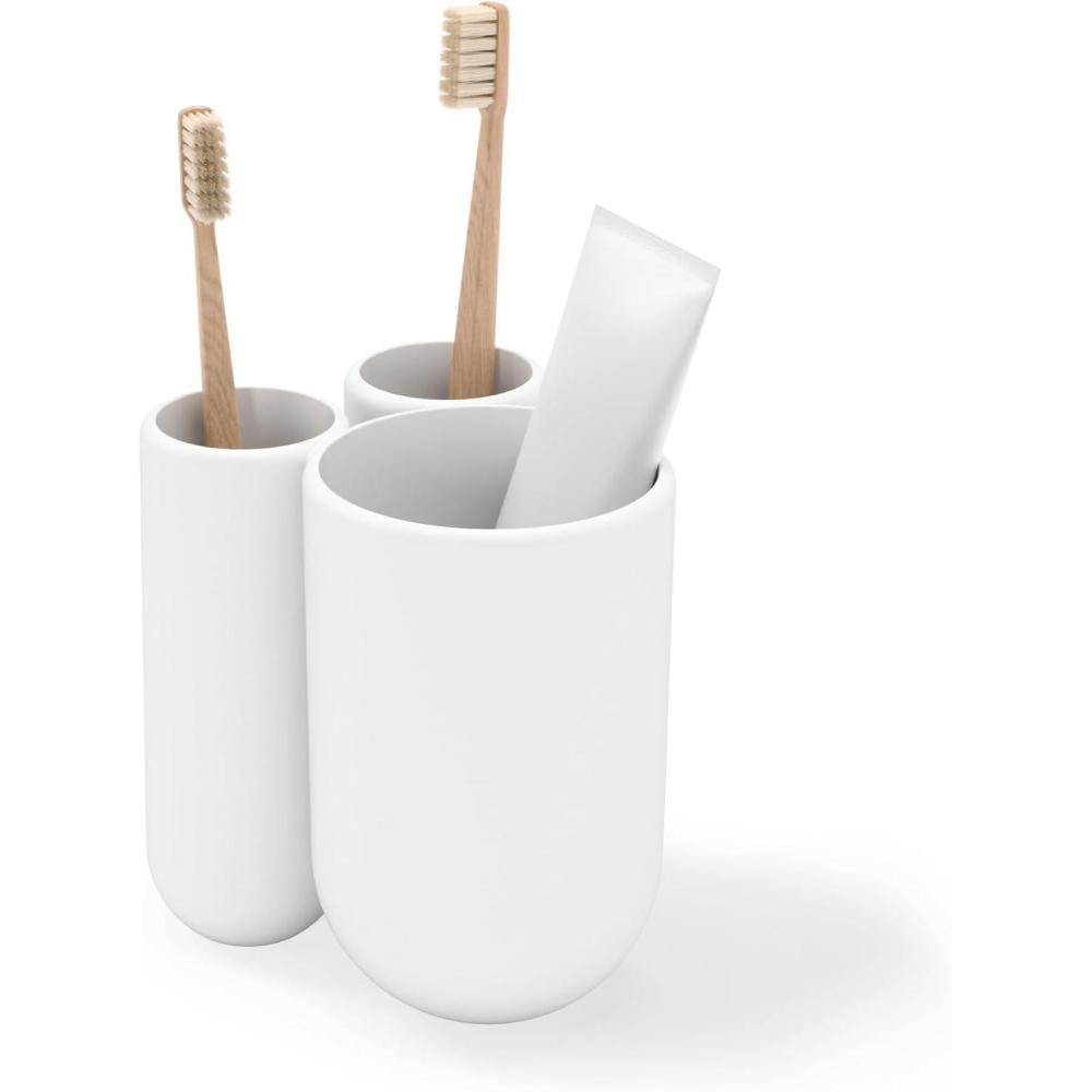 image:imageUmbra Touch Toothbrush Holder and Toothpaste Organizer Modern Bathroom Storage with Three Comparments GreyWhite