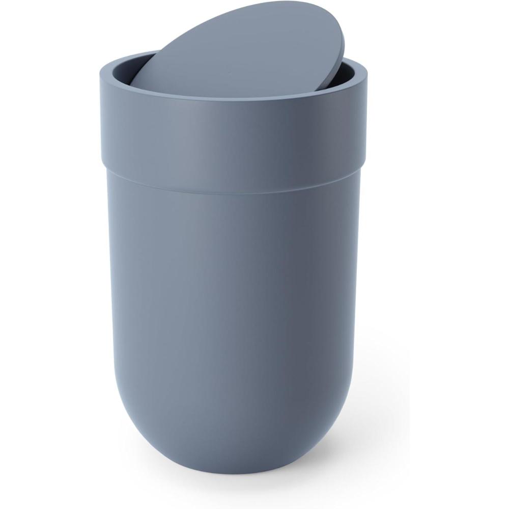 image:imageUmbra Touch Trash Can Small 16Gallon Garbage Bin with Swing Lid Waste Basket for Bathroom or Office BlackSlate Blue