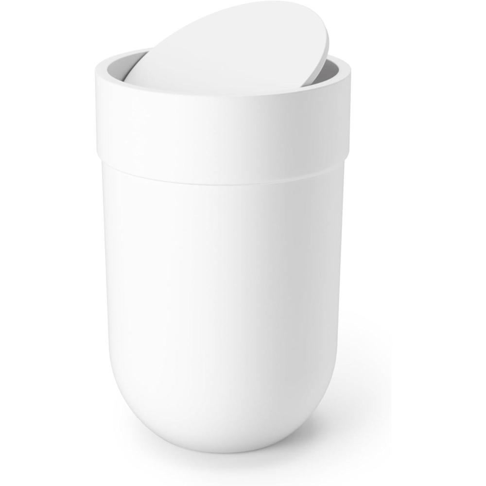 image:imageUmbra Touch Trash Can Small 16Gallon Garbage Bin with Swing Lid Waste Basket for Bathroom or Office BlackWhite