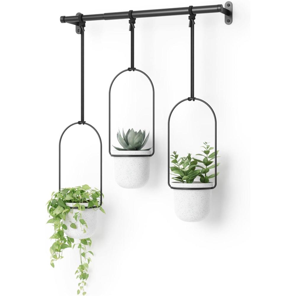 image:imageUmbra Triflora Hanging Planter for Window Indoor Herb Garden Set of 3 WhiteBlackWhiteBlack