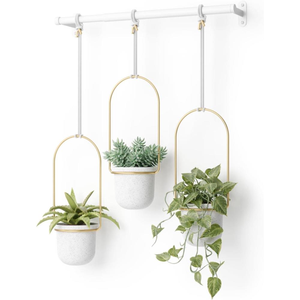image:imageUmbra Triflora Hanging Planter for Window Indoor Herb Garden Set of 3 WhiteBrassWhiteBrass