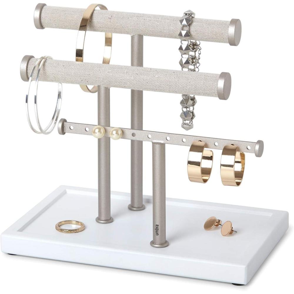 image:imageUmbra Trigem Three Tiered Tabletop Organizer for Necklace Bracelets and Earrings 3 White NickelWhiteNickel
