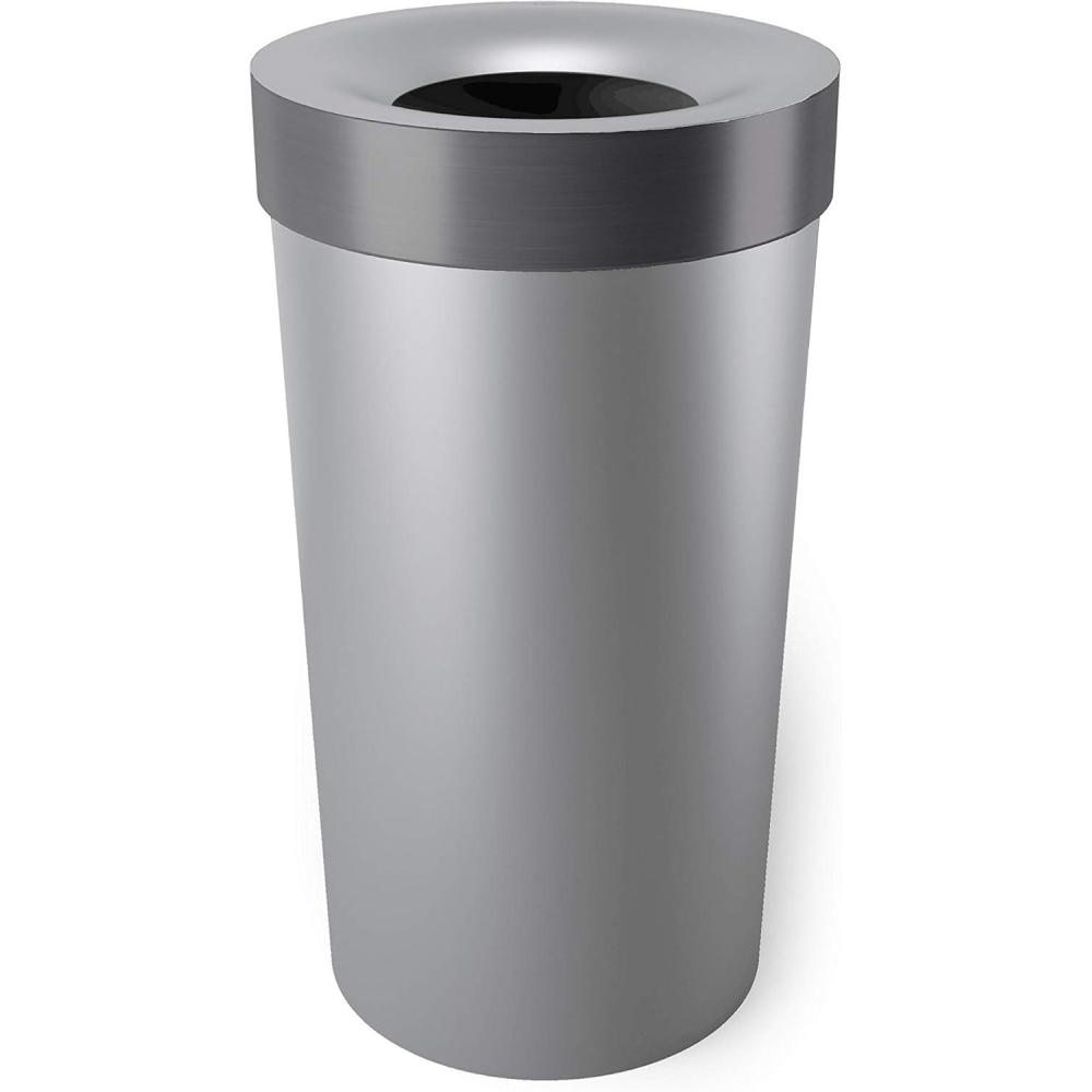 image:imageUmbra Vento Kitchen Trash Can with Open Top Large 16Gallon 62 L Capacity SandGreyNickel