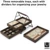 Umbra 1004037-048 Terrace Jewelry Tray – Three-Tier Jewelry Tray With Three Sliding Linen Lined Wood Trays With Metal Frame and Handle, Easy Storage and Access, Black/Walnut Finish(7 x 10 x 8 inches)