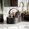 Umbra Bellwood Caddy, Organizer for Makeup and Cosmetics, Durable Rotating Container with Wooden Handle, Large, White/Natural(Black/Walnut)