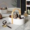 Umbra Bellwood Caddy, Organizer for Makeup and Cosmetics, Durable Rotating Container with Wooden Handle, Large, White/Natural(White/Natural)