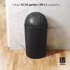 Umbra Grand Swing Top Garbage Large Capacity 10 Gallon Kitchen Trash Can with Lid, Indoor/Outdoor Use, Black(Black)