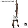 Umbra Pillar Coat Rack, Stool, Clothing Organizer, Umbrella Holder and Hat Organizer, Great for Entryway, Black/Walnut(Black/Walnut)