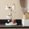 Umbra Pirouette Cosmetic Organizer, Large Capacity Makeup Storage with Adjustable Compartments, Clear/Nickel(White/Brass)