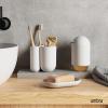 Umbra Touch Toothbrush Holder and Toothpaste Organizer – Modern Bathroom Storage with Three Comparments, Grey(White)