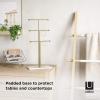Umbra Trigem Hanging Jewelry Organizer Tiered Tabletop Countertop Free Standing Necklace Holder Display, 3, Brass/White(White/Brass (Legacy))