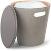 Umbra Woodrow, Modern Ottoman with Storage, Large Round Stool, Natural Wood/White(Grey)