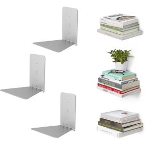 UUmbra Conceal, Sturdy Metal Floating Bookshelf for Wall (Set of 3 – Large), Silver (1005073-560)(Silver)